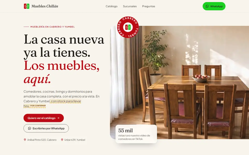 Demo de landing para Muebles Chillán: Mueblería en Cabrero y Yumbel