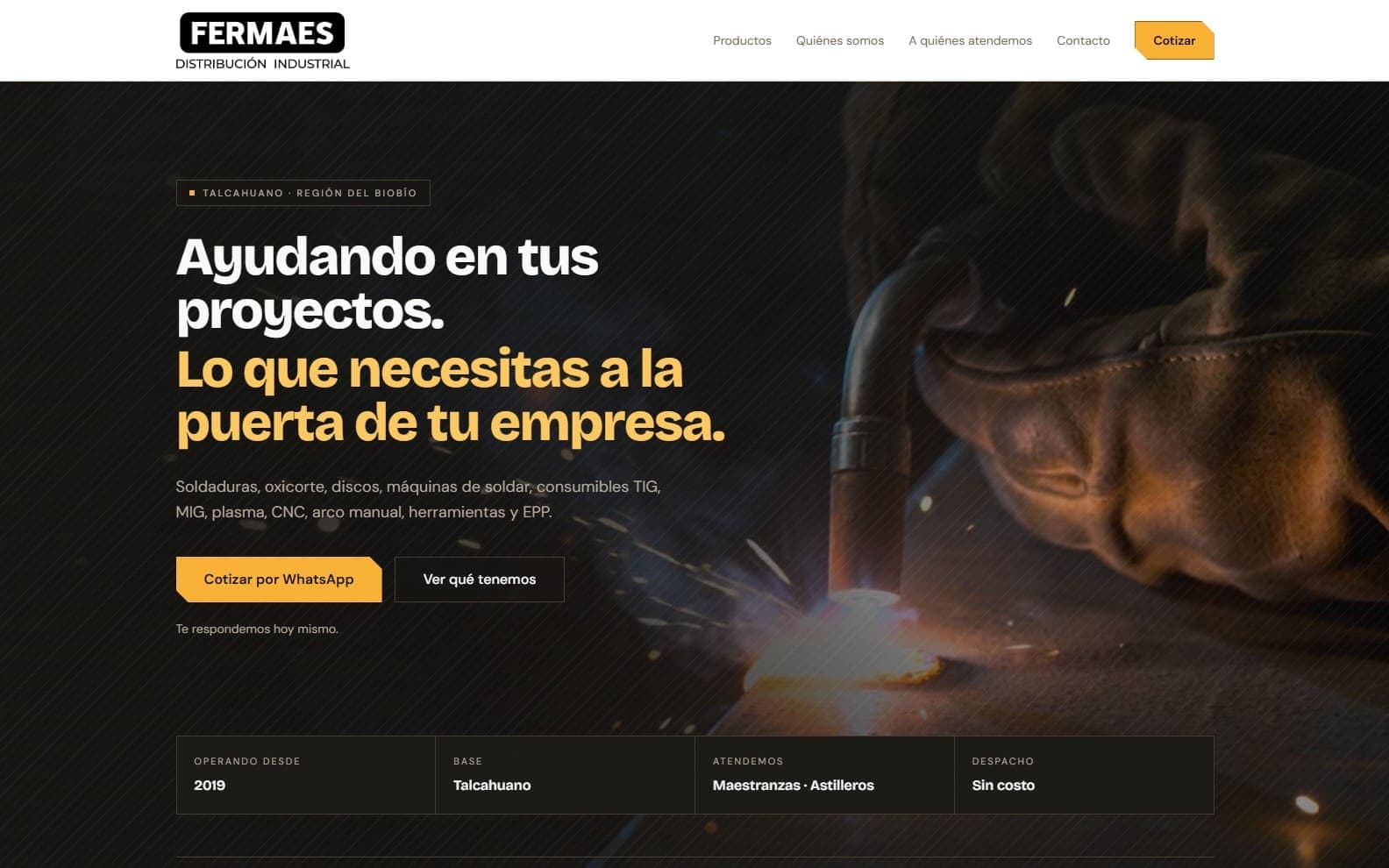 Sitio web de Fermaes, distribuidora de insumos industriales